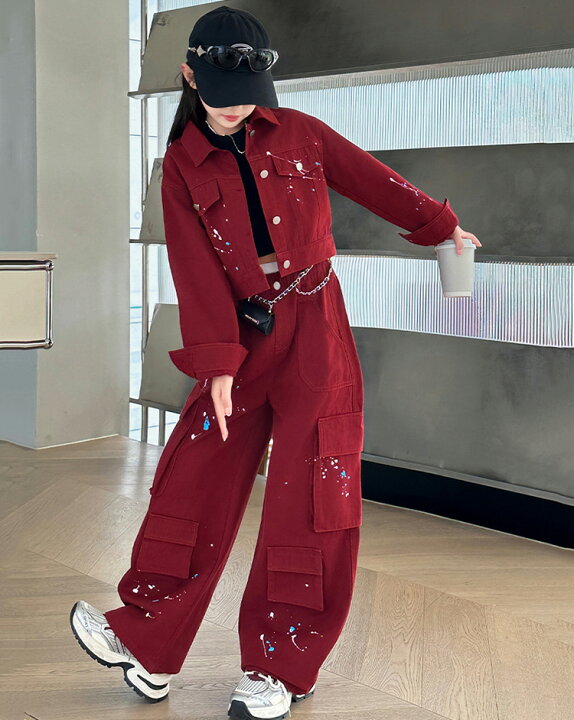 楽天市場】キッズダンス 衣装 長袖 赤 セットアップ ヒップホップ 