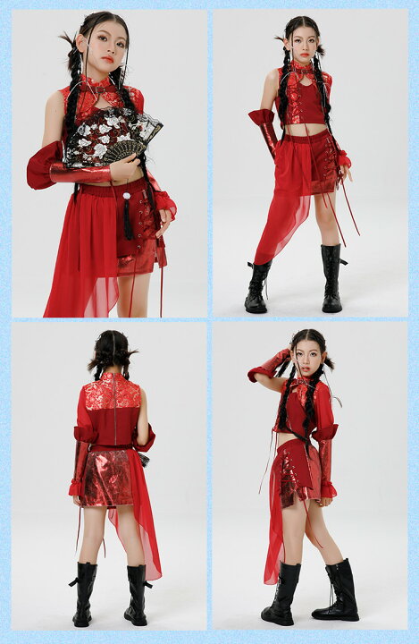 楽天市場】レッド k-pop 衣装 キッズダンス衣装 セットアップ へそ出し 
