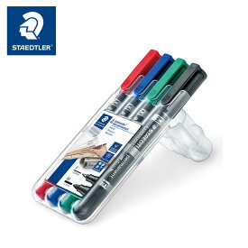 ステッドラー STAEDTLER ルモカラー デュオ F+M 4色セット 油性 油性ペン ペン マジック マーカー 極細 細 筆記具 筆記用具 赤 青 黒 緑 レッド ブルー ブラック グリーン 陶器 金属 ガラス ドライセーフインク