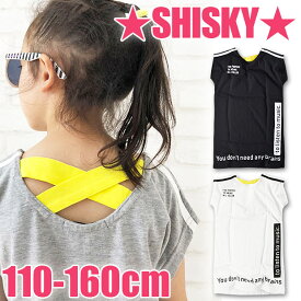 ＼在庫限り★／【送料無料】SHISKY フレンチ袖 ワンピース 膝丈 ワンピ 半袖 フレンチスリーブ 背中開き ひざ下丈 綿100％ プリント ロゴ ライン シスキー 春 夏 子供服 こども 女の子 キッズ 110cm 120cm 130cm 保育園 幼稚園 小学生 低学年 無地 白 ホワイト 黒 ブラック