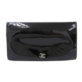 【本物保証】 シャネル CHANEL ココマーク 二つ折り 長財布 エナメル 黒 6番台 【中古】