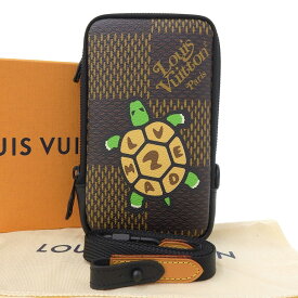 【8/1 P2倍】【本物保証】 箱・布袋付 未使用 ルイヴィトン LOUIS VUITTON ダミエ エベヌ ジャイアント ダブル フォン ポーチ ショルダーバッグ 亀 N40377 【中古】