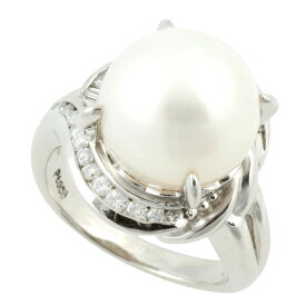 【本物保証】 鑑付 新品同様 リング Pt900 シロチョウ養殖真珠 ホワイトパール 12.3ミリ ダイヤ 0.37ct 11号 14.3g ノーブランド No brand 【中古】