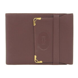 【本物保証】 超美品 カルティエ CARTIER マストライン 三つ折り財布 レザー ボルドー ヴィンテージ 【中古】