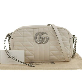 【本物保証】 布袋付 超美品 グッチ GUCCI GGマーモント ロゴ 斜め掛け チェーン ショルダーバッグ レザー ホワイト 白 447632 520981 【中古】
