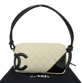 【8/1 P2倍】【本物保証】 布袋付 美品 シャネル CHANEL カンボンライン ショルダーポーチ パイソン 白 黒 ホワイト ブラック シール付 9番台 希少 レア 【中古】