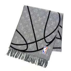 【8/1 P2倍】【本物保証】 箱付 超美品 ルイヴィトン LOUIS VUITTON モノグラム エシャルプ バスケットコート NBA コラボ マフラー グレー MP2883 【中古】