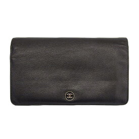 【本物保証】 シャネル CHANEL ロゴ ココボタン 二つ折り長財布 レザー ブラック シール付 9番台 A20904 ヴィンテージ 【中古】