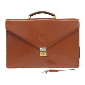 【本物保証】 ロエベ LOEWE アナグラム ロゴ ビジネスバッグ ブリーフケース レザー ブラウン 茶 【中古】