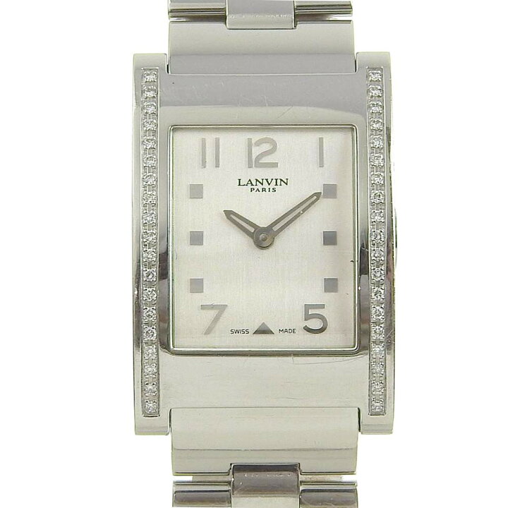 300 LANVIN ランバンダイヤベゼルスクエアクォーツ腕時計 