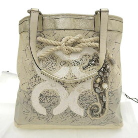 【8/1 P2倍】【本物保証】 布袋付 コーチ COACH オプアート トートバッグ キャンバス レザー ビジュー ベージュ ゴールド 17039 サマー 夏 【中古】