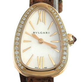 【8/1 P2倍】【本物保証】 箱・保付 超美品 ブルガリ BVLGARI セルペンティ レディース クォーツ電池 腕時計 ベゼルダイヤ シェル文字盤 SPP27WPGDL 【中古】