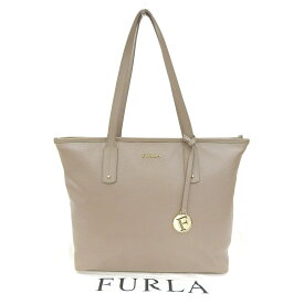 【本物保証】 布袋付 フルラ FURLA トートバッグ ハンドバッグ レザー グレージュ シンプル ファスナー付 【中古】