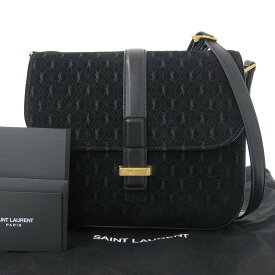 【8/1 P2倍】【本物保証】 布袋付 美品 イヴサンローラン YSL サッチェル ショルダーバッグ スエード 黒 568604 【中古】