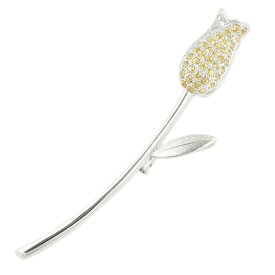 【本物保証】 鑑付 新品同様 ブローチ K18 メレイエローサファイア 1.04ct メレダイヤ0.25ct 花 チューリップ 一輪 ノーブランド No brand 【中古】