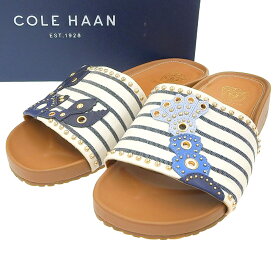 【本物保証】 箱付 美品 コールハーン COLE HAAN サンダル フラット スリッパ キャンバス スタッズ ボーダー 夏 サマー エビ 6 1/2B W11517 【中古】