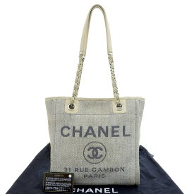【本物保証】 布袋・保付 シャネル CHANEL ドーヴィル トートPM シール 19番台 A66939 ココマーク トートバッグ キャンバス ライトブルー 【中古】