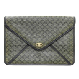 【本物保証】 セリーヌ CELINE マカダムトリオンフ ヴィンテージ クラッチバッググレー ブラック 黒 【中古】