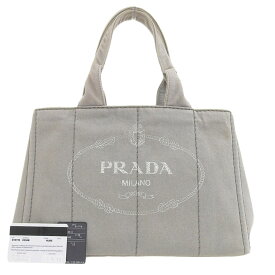 【本物保証】 保付 プラダ PRADA カナパトート B1877B ロゴ ハンドバッグ バッグ デニム グレー 【中古】