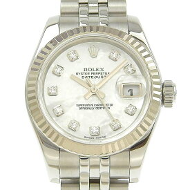 【本物保証】 保付 新品同様 ロレックス ROLEX デイトジャスト レディース 自動巻き 腕時計 ホワイトシェル文字盤 8Pダイヤ 179174G V番 【中古】