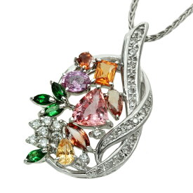 【本物保証】 鑑・保付 新品同様 ネックレス K18WG 約11.9g サファイア グロシュラライトガーネット メレダイヤ0.23ct/0.17ct ノーブランド 【中古】