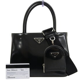 【本物保証】 保付 プラダ PRADA 1BA320 トライアングルロゴ 2WAYバッグ レザー SPAZZOLATO ブラック 【中古】