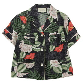 【本物保証】 超美品 グッチ GUCCI アロハ ハワイアン ボーリングシャツ 625908 38 レディース 半袖シャツ シルク ブラック 夏 サマー 【中古】