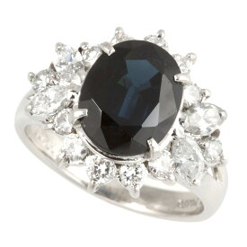 【本物保証】 鑑付 超美品 アンティークデザイン リング 指輪 プラチナ Pt850 サファイア 3.67ct メレダイヤ 0.99ct ノーブランド No brand 【中古】