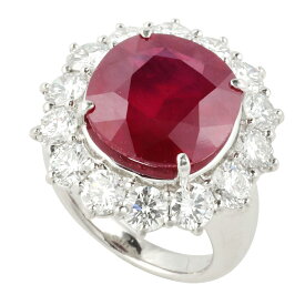 【本物保証】 鑑付 新品同様 リング 指輪 プラチナ Pt900 ルビー 14.12ct メレダイヤ 4.474ct 15号 ノーブランド No brand ゴージャス 豪華 【中古】