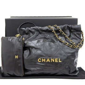 【本物保証】 箱・布袋付 超美品 シャネル CHANEL シャネル22 スモール チェーンショルダーバッグ シャイニーカーフ ブラック 黒 AS3260 【中古】