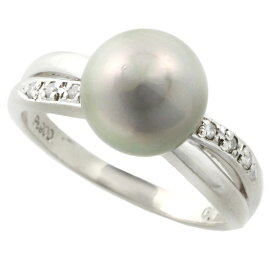 【本物保証】 鑑付 新品同様 リング Pt900 アコヤ養殖真珠 グレーパール(着色) 約9.0ミリ 9mm up メレダイヤ 0.04ct ノーブランド No brand 【中古】