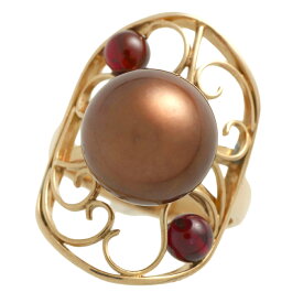 【本物保証】 鑑付 新品同様 リング K18YG クロチョウ養殖真珠 ブラウンパール約11.6ミリ 11mm up 赤色石入 9号 ノーブランド No brand 【中古】