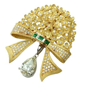 【本物保証】 鑑付 新品同様 AKコレクション AKCOLLECTION ペンダント付ブローチ K18YG Pt900 ダイヤ5.188ct(M-SI2-*) メレエメラルド 【中古】