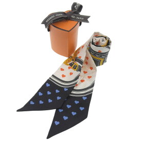 【本物保証】 希少 レア 箱付 超美品 エルメス HERMES ツイリー ブリッドドゥガラ ラブハート スカーフ シルク オフホワイト マルチカラー 【中古】