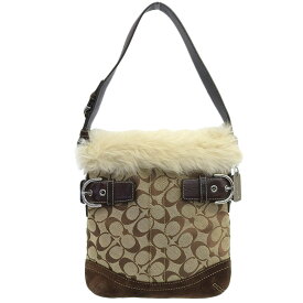 【本物保証】 希少 レア 超美品 コーチ COACH シグネチャーファー ワンショルダーバッグ 8K47 キャンバス スエード レザー 冬 ウインター 【中古】