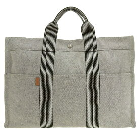 【本物保証】 エルメス HERMES ニューフールトゥMM トートバッグ ハンドバッグ キャンバス グレー 【中古】
