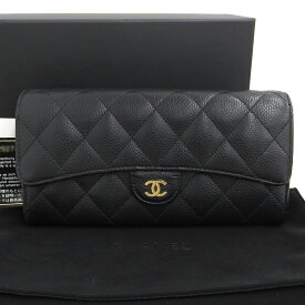 【本物保証】 箱・布袋・保付 シャネル CHANEL マトラッセ タイムレスクラシック ココマーク ホック付長財布 A80758 シール付 25番台 黒 【中古】