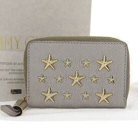 【本物保証】 箱・布袋・保付 新品同様 ジミーチュウ JIMMY CHOO 小銭入れ スタースタッズ コインケース レザー グレー 【中古】