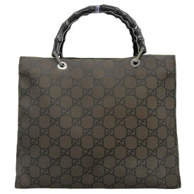 【本物保証】 グッチ GUCCI バンブートートバッグ 002 1010 3754 ハンドバッグ ナイロン ダークブラウン インターロッキングG GG ロゴ 【中古】