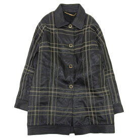 【本物保証】 超美品 希少 レア ロエベ LOEWE チェック柄 アナグラム ボタンコート サイズ40 レディース アウター レザー ブラック 【中古】