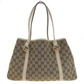 【本物保証】 グッチ GUCCI GGツインズ トートバッグ 232957 493492 GGキャンバス ベージュ×アイボリー インターロッキングG 軽い 【中古】