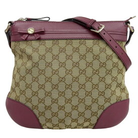 【本物保証】 超美品 グッチ GUCCI GGキャンバス ショルダーバッグ 257065 527066 GGキャンバス×レザー ベージュ×レッド系 斜め掛 リボン 【中古】