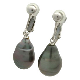 【本物保証】 鑑付 新品同様 イヤリング 4.7g K14WG バロックブラックパール 約9.2ミリ/約10.0ミリ 黒蝶真珠 ノーブランド No brand 【中古】