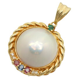 【本物保証】 鑑付 新品同様 ペンダントトップ 約5.7g K18YG マベパール約15.4ミリ ルビー サファイヤ エメラルド ダイヤ ノーブランド 【中古】