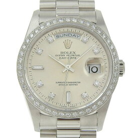 【本物保証】 箱付 新品同様 ロレックス ROLEX デイデイト 18346A W番 1995年頃 シルバー文字盤 ベゼルダイヤ 純正 10Pダイヤ Pt900 176.5g 【中古】