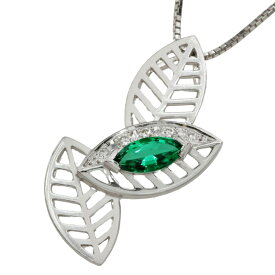 【本物保証】 鑑付 新品同様 ネックレス 約8.2g K18WG 再結晶エメラルド 0.45ct マーキース メレダイヤ 0.08ct 葉 リーフ型 ノーブランド 【中古】