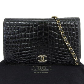 【本物保証】 希少 レア 布袋付 シャネル CHANEL マトラッセ チェーンショルダーバッグ クロコダイル 黒 ココマーク シール無 ヴィンテージ 【中古】