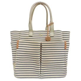【本物保証】 トリーバーチ TORY BURCH トートバッグ ボーダー ハンドバッグ キャンバス ホワイト×ネイビー 夏 サマー 【中古】