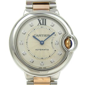 【本物保証】 箱・保付 新品同様 カルティエ CARTIER バロンブルーMM WE902044 11Pダイヤモンド コンビ K18PG/SS 自動巻 約33ミリ ボーイズ 【中古】