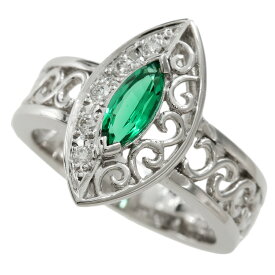 【本物保証】 鑑・保付 新品同様 クレサンベール 京セラ CRESCENT VERT リング K18WG 再結晶エメラルド 0.31ct ダイヤ 0.08ct 約12.5号 【中古】